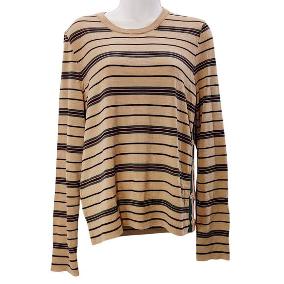 Tory Burch Striped Madeline Merino Wool Pullover Sweater Brown Green Womens L - Picture 3 of 8